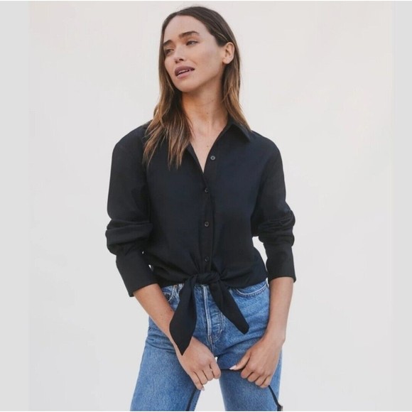 Reformation Tops - NWT Reformation Hansen Top Black Long Sleeve Button Tie Collar Various Sizes